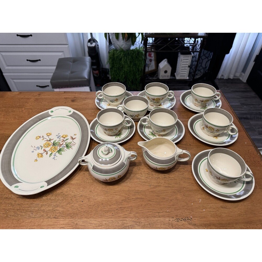 vintage 1970s "Country Casual" hand-painted stoneware tea set “ Sunnyvale”